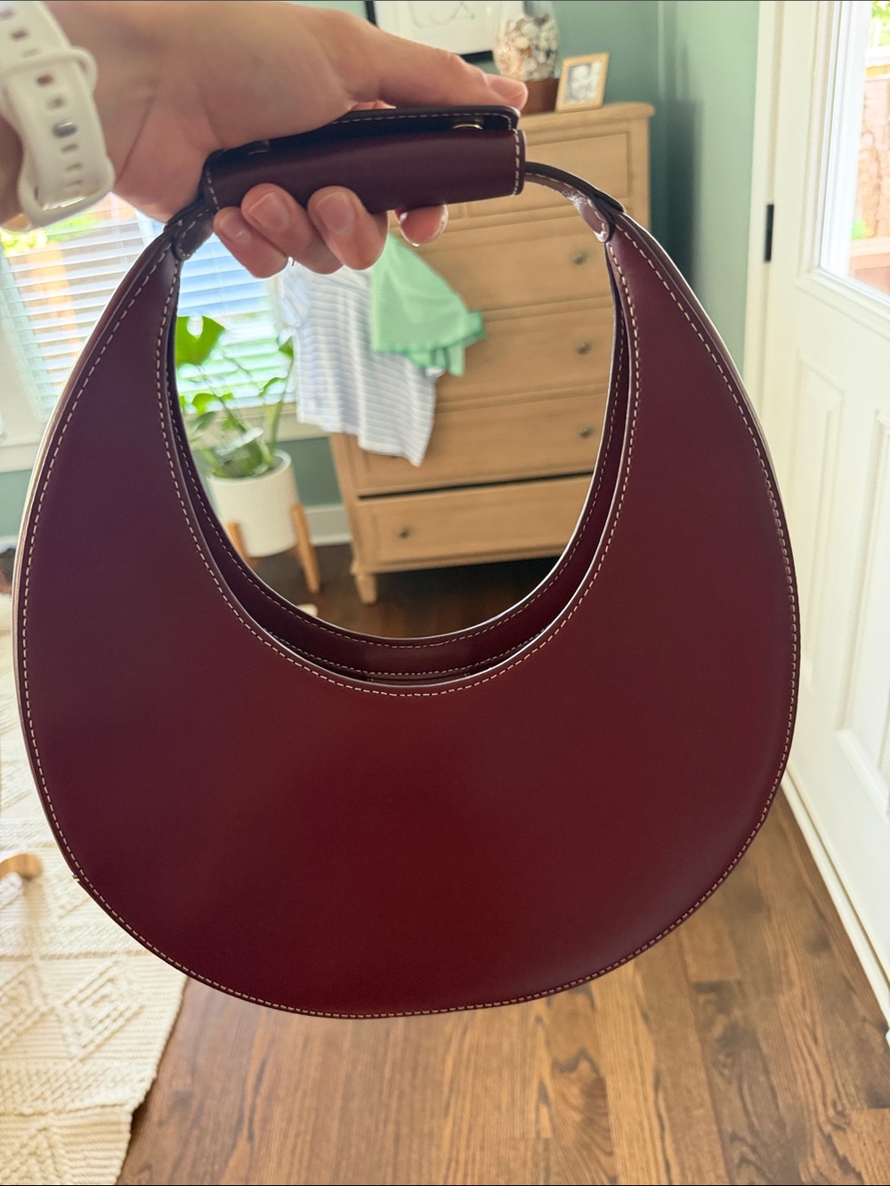 STAUD Moon Shoulder Bag in Burgundy Red